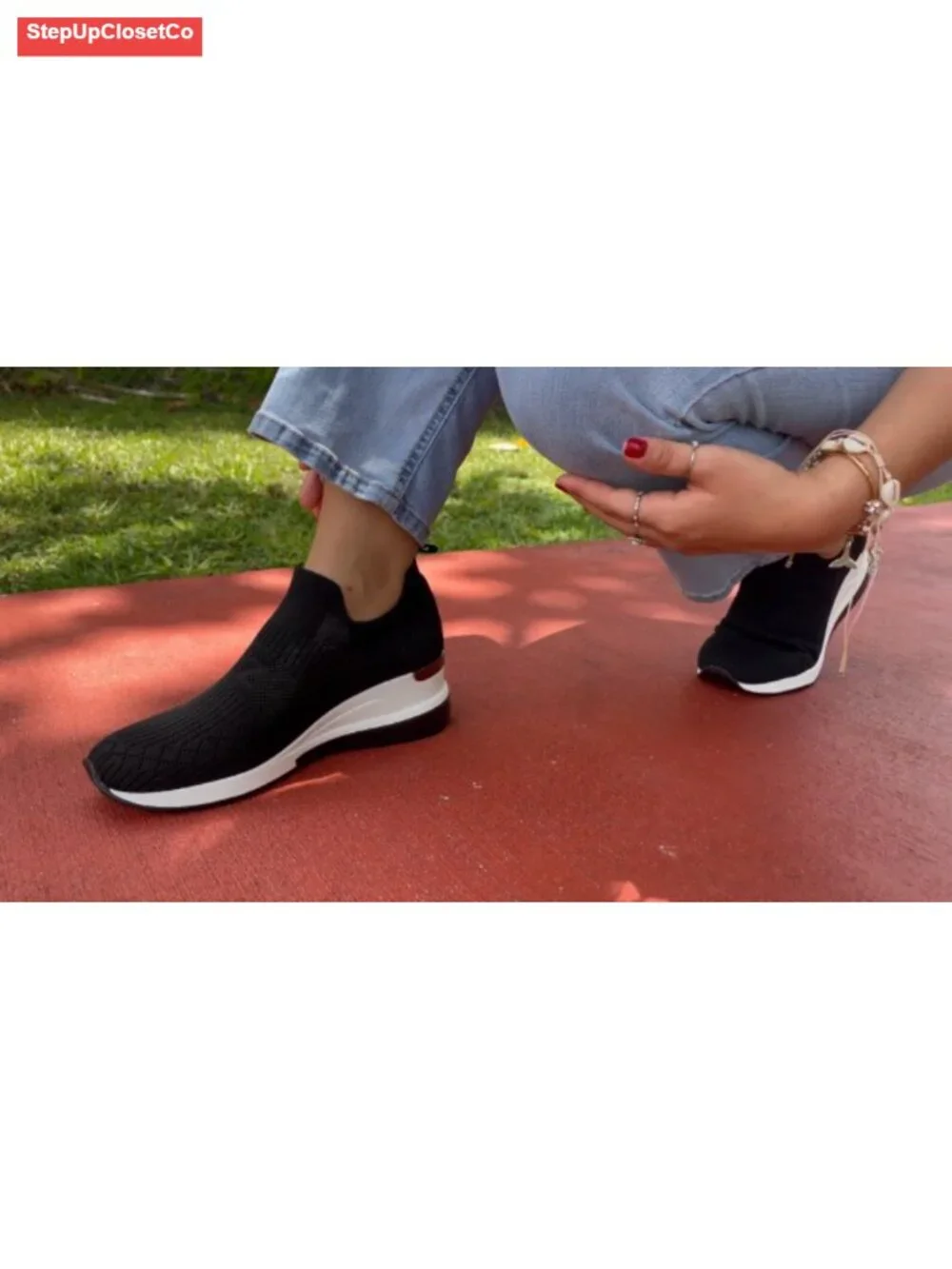 Women's Wedge Sneakers Breathable Knit High Heel Slip On Casual